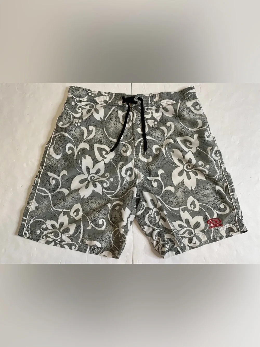 Men's Gray Floral Swim Board Shorts - Unknown Brand
